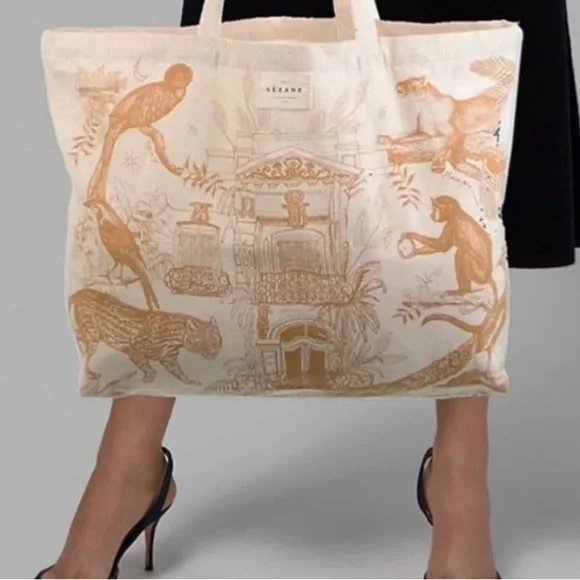 Sezane Paris Jungle Print Canvas Tote Bag NWOT - Picture 4 of 5